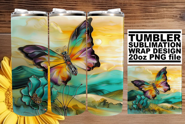 3D Tumbler Design Butterfly Wrap Sublimation afrosvg 