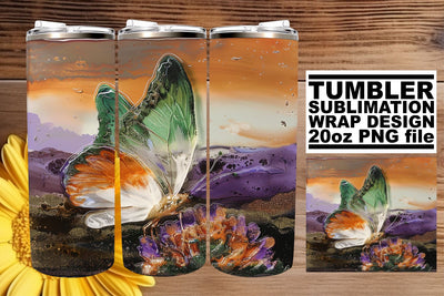 3D Tumbler Wrap Butterfly Design Sublimation afrosvg 