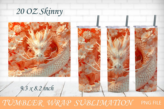 3d tumbler wrap with dragon, Fantasy dragon with flowers sublimation Sublimation AnastasiyaArtDesign 