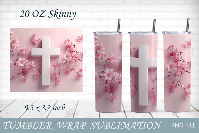 3d tumbler wrap with flowers cross, Religious tumbler, Christian Sublimation AnastasiyaArtDesign 