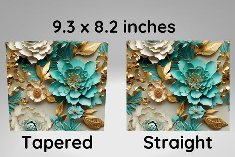 3D Turquoise flowers tumbler wrap | Sublimation PNG design Sublimation FloridPrintables 