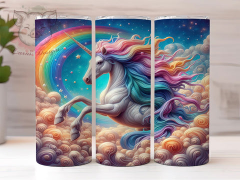 3D Unicorn 20oz Tumbler Png, Straight & Tapered Tumbler Png, Rainbow Glitter Unicorn Tumbler Png, Digital Download PNG Sublimation Lara' s Designs 