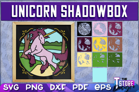 3D Unicorn Shadowbox SVG | Paper Cut Files | Paper Unicorn SVG Design SVG The T Store Design 