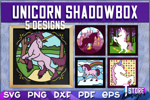 3D Unicorn Shadowbox SVG | Paper Cut Files | Paper Unicorn SVG Design SVG The T Store Design 