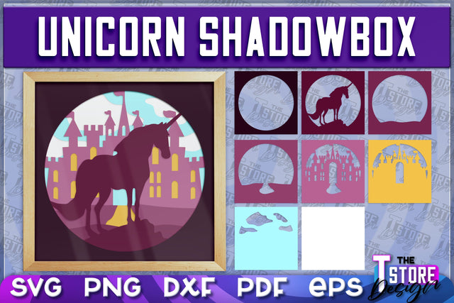3D Unicorn Shadowbox SVG | Paper Cut Files | Paper Unicorn SVG Design SVG The T Store Design 