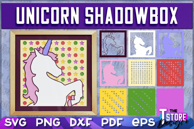 3D Unicorn Shadowbox SVG | Paper Cut Files | Paper Unicorn SVG Design SVG The T Store Design 