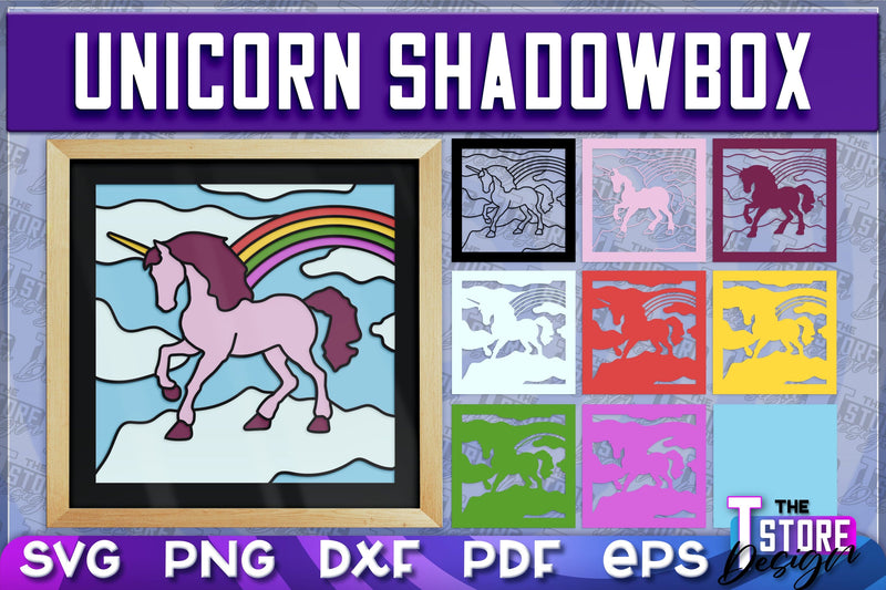 3D Unicorn Shadowbox SVG | Paper Cut Files | Paper Unicorn SVG Design SVG The T Store Design 