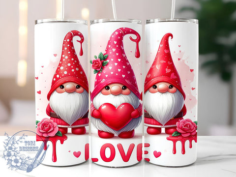 3D Valentine Gnome 20oz Skinny Tumbler, Valentine Gnomes Love Tumbler Png, Straight & Tapered Tumbler Wrap, Instant Digital Download Sublimation ToriDesigns 