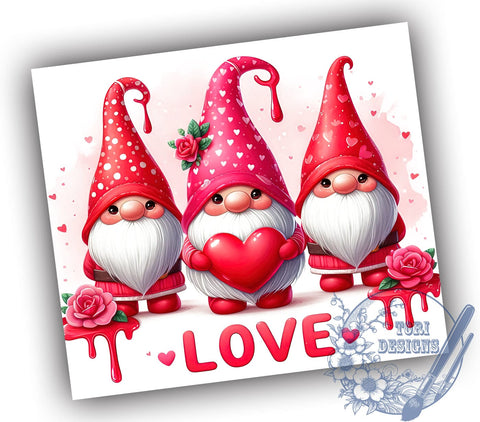 3D Valentine Gnome 20oz Skinny Tumbler, Valentine Gnomes Love Tumbler Png, Straight & Tapered Tumbler Wrap, Instant Digital Download Sublimation ToriDesigns 