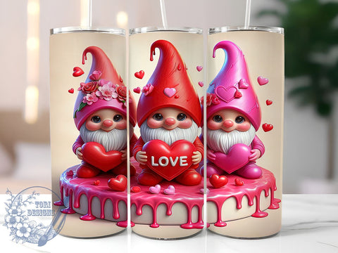 3D Valentine Gnome 20oz Skinny Tumbler, Valentine Gnomes Love Tumbler Png, Straight & Tapered Tumbler Wrap, Instant Digital Download Sublimation ToriDesigns 