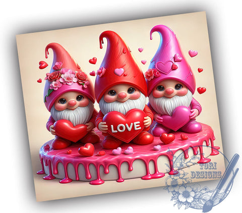 3D Valentine Gnome 20oz Skinny Tumbler, Valentine Gnomes Love Tumbler Png, Straight & Tapered Tumbler Wrap, Instant Digital Download Sublimation ToriDesigns 