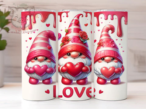 3D Valentine Gnome 20oz Tumbler Png, Straight & Tapered Tumbler Png, Valentine Gnomes Love Tumbler Png, Digital Download PNG Sublimation Lara' s Designs 