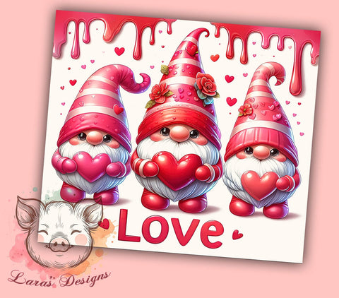 3D Valentine Gnome 20oz Tumbler Png, Straight & Tapered Tumbler Png, Valentine Gnomes Love Tumbler Png, Digital Download PNG Sublimation Lara' s Designs 