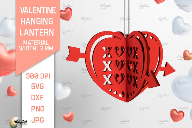 3D Valentine Hanging Lantern SVG. 3D Laser Cut SVG Evgenyia Guschina 