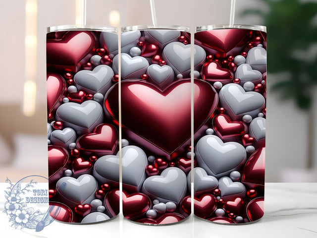 3D Valentine Heart Love Tumbler, Valentine's Day, Romantic Theme, Sublimation Art, 20oz Tumbler, Love Wrap, Festive Design Sublimation ToriDesigns 
