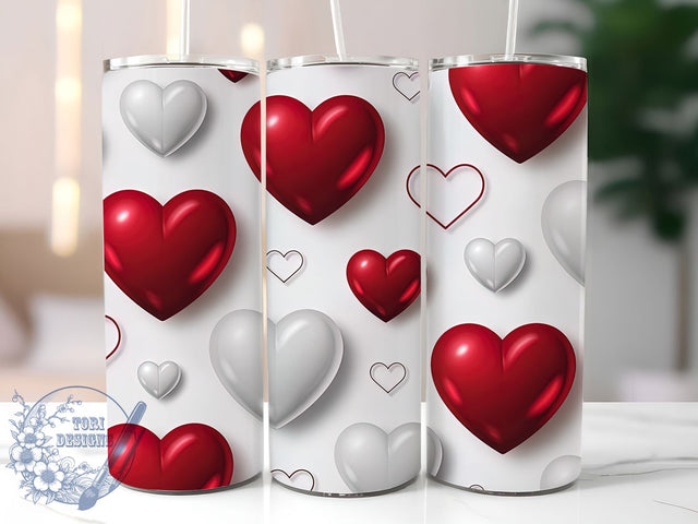 3D Valentine Heart Love Tumbler, Valentine's Day, Romantic Theme, Sublimation Art, 20oz Tumbler, Love Wrap, Festive Design Sublimation ToriDesigns 
