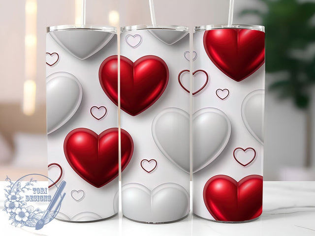 3D Valentine Heart Love Tumbler, Valentine's Day, Romantic Theme, Sublimation Art, 20oz Tumbler, Love Wrap, Festive Design Sublimation ToriDesigns 