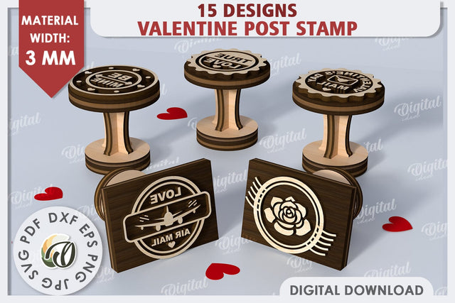 3D Valentine Stamps Laser Cut Bundle. Valentine Signs SVG SVG Evgenyia Guschina 
