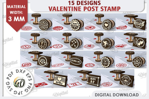 3D Valentine Stamps Laser Cut Bundle. Valentine Signs SVG SVG Evgenyia Guschina 