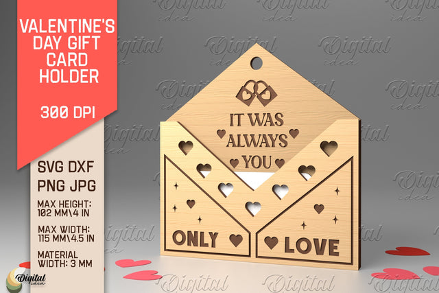 3D Valentine SVG. Envelope Gift Card Holder Laser Cut SVG Evgenyia Guschina 