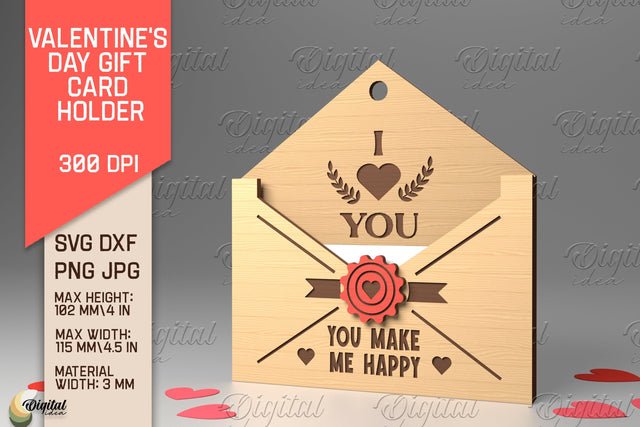 3D Valentine SVG. Envelope Gift Card Holder Laser Cut SVG Evgenyia Guschina 