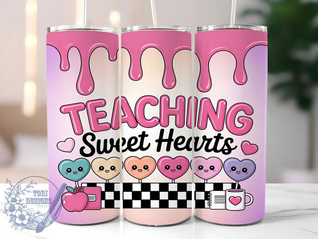 3D Valentine Teacher Heart Tumbler, 3D Inflated Heart Pattern, Sweethearts Classroom Design, 20Oz Sublimation Wrap, Romantic Teacher Art, School Love Texture, Tumbler Sublimation Sublimation ToriDesigns 