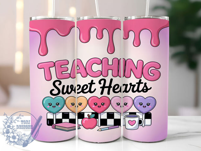 3D Valentine Teacher Heart Tumbler, 3D Inflated Heart Pattern, Sweethearts Classroom Design, 20Oz Sublimation Wrap, Romantic Teacher Art, School Love Texture, Tumbler Sublimation Sublimation ToriDesigns 