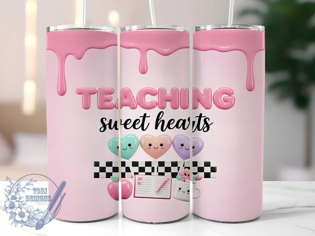 3D Valentine Teacher Heart Tumbler, 3D Inflated Heart Pattern, Sweethearts Classroom Design, 20Oz Sublimation Wrap, Romantic Teacher Art, School Love Texture, Tumbler Sublimation Sublimation ToriDesigns 