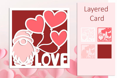 3d Valentines day card with gnome and hearts, Love svg layered 3D Paper AnastasiyaArtDesign 