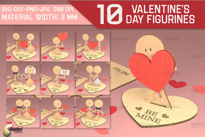 3D Valentine's Day Figurines Bundle. Gift Laser Cut SVG Evgenyia Guschina 