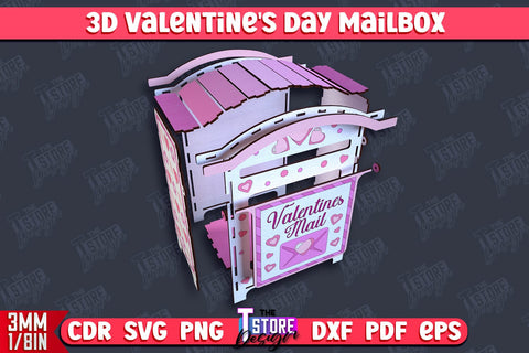 3D Valentine's Day Mailbox | Valentine Card | Love Letters | CNC File SVG The T Store Design 