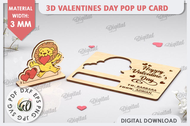 3D Valentines Day Pop Up Card Laser Cut. Valentine Day Gifts SVG Evgenyia Guschina 