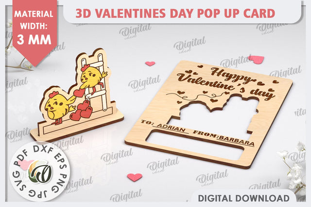 3D Valentines Day Pop Up Card Laser Cut. Valentine Day Gifts SVG Evgenyia Guschina 