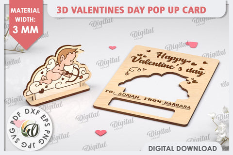 3D Valentines Day Pop Up Card Laser Cut. Valentine Day Gifts SVG Evgenyia Guschina 