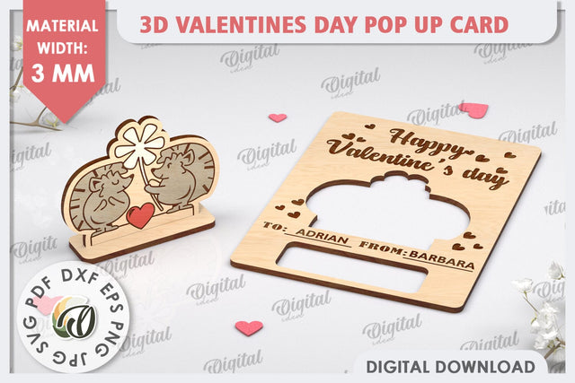 3D Valentines Day Pop Up Card Laser Cut. Valentine Day Gifts SVG Evgenyia Guschina 