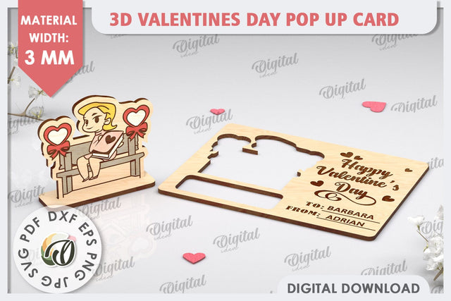 3D Valentines Day Pop Up Card Laser Cut. Valentine Day Gifts SVG Evgenyia Guschina 