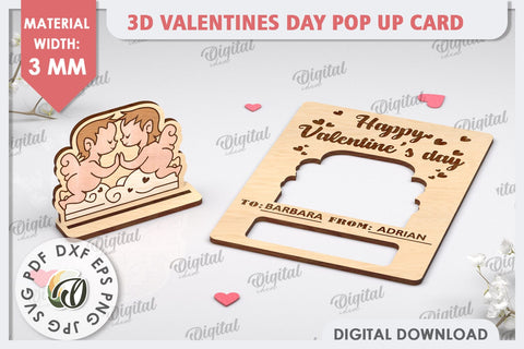 3D Valentines Day Pop Up Card Laser Cut. Valentine Day Gifts SVG Evgenyia Guschina 