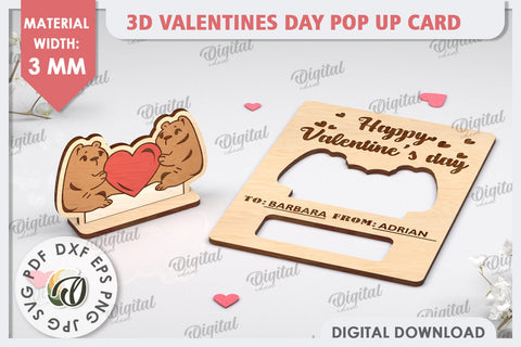 3D Valentines Day Pop Up Card Laser Cut. Valentine Day Gifts SVG Evgenyia Guschina 