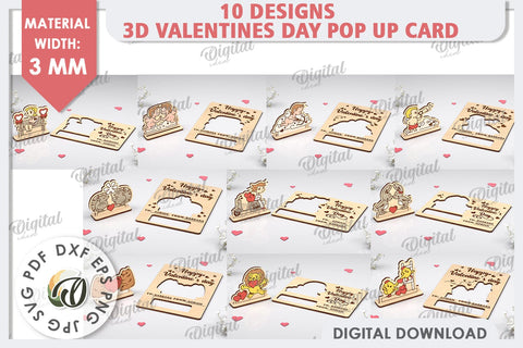 3D Valentines Day Pop Up Cards Laser Cut Bundle. Love SVG SVG Evgenyia Guschina 