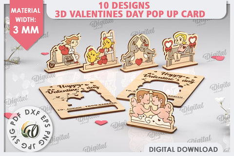 3D Valentines Day Pop Up Cards Laser Cut Bundle. Love SVG SVG Evgenyia Guschina 