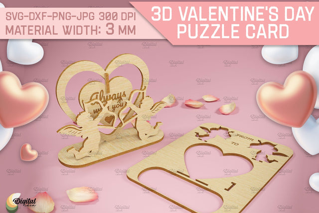 3D Valentine's Day Puzzle Card. Design Laser Cut SVG Evgenyia Guschina 