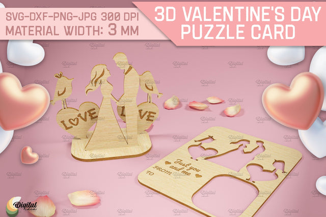 3D Valentine's Day Puzzle Card. Design Laser Cut SVG Evgenyia Guschina 