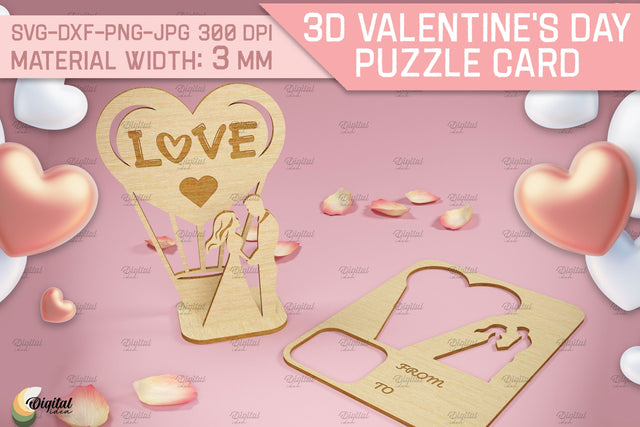 3D Valentine's Day Puzzle Card. Design Laser Cut SVG Evgenyia Guschina 