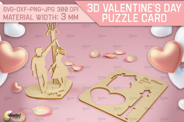 3D Valentine's Day Puzzle Card. Design Laser Cut SVG Evgenyia Guschina 