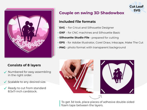 3d Valentines Day svg, Shadow box svg, couples svg, Heart svg, love svg, laser cut files, cnc files for wood, soulmate, mr and mrs svg 3D Paper CutLeafSvg 
