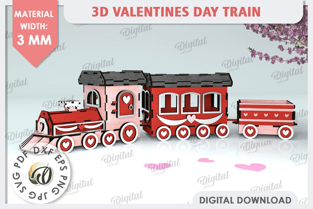 3D Valentine's Day Train Laser Cut. Valentine's Day Gift SVG SVG Evgenyia Guschina 