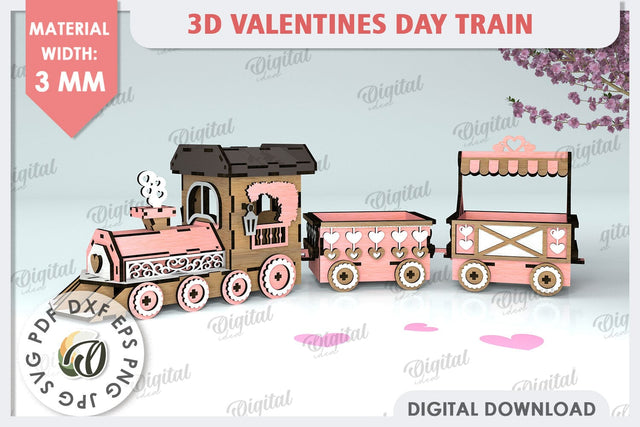3D Valentine's Day Train Laser Cut. Valentine's Day Gift SVG SVG Evgenyia Guschina 