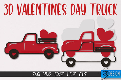 3D Valentine's Day Truck SVG | Print Design | SVG File SVG Fly Design 