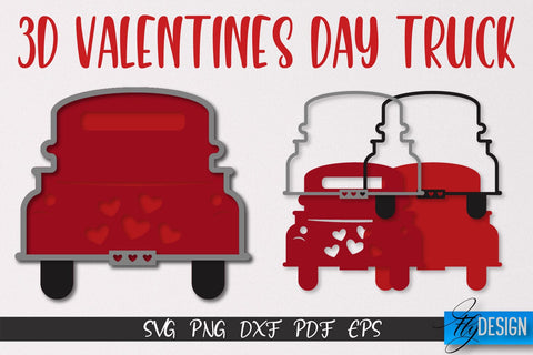 3D Valentine's Day Truck SVG | Print Design | SVG File SVG Fly Design 