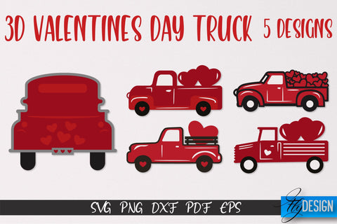 3D Valentine's Day Truck SVG | Print Design | SVG File SVG Fly Design 